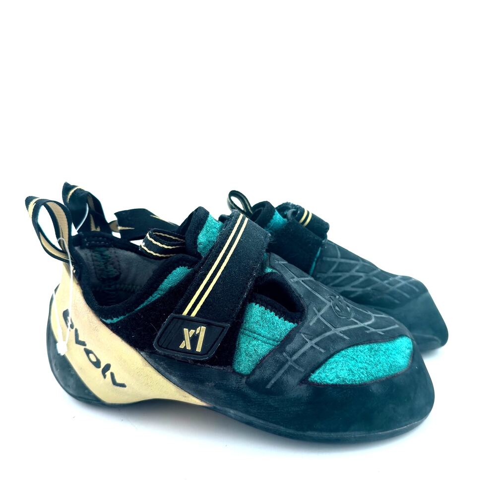 Evolv X1 Rock Climbing Shoes Black Teal Bouldering Performance SIZE 7.5